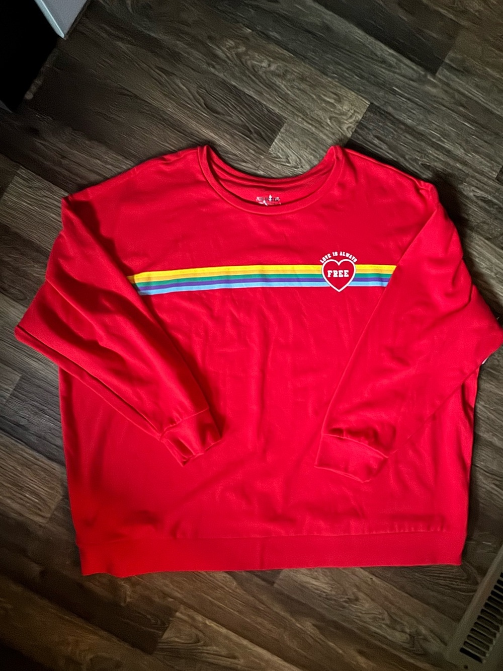 Joe Boxer Red Crewneck Sweater with Rainbow Chest Stripe